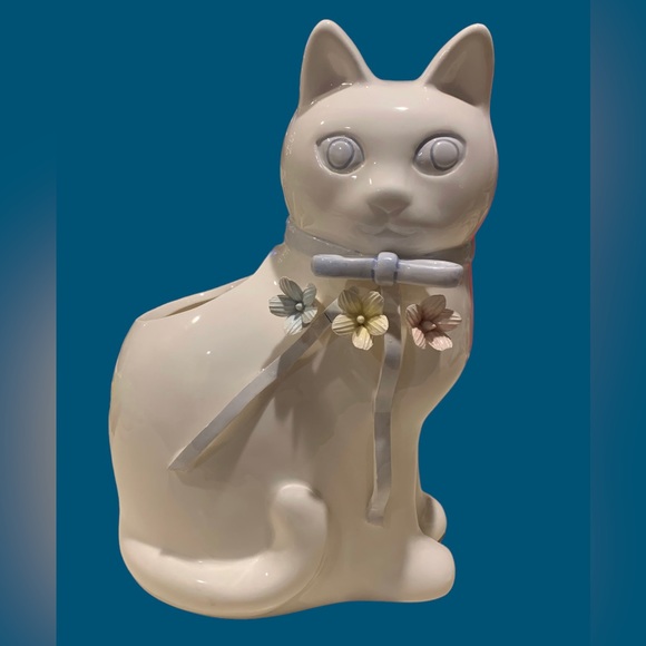 Vintage Ceramic Hand Painted Sitting Cat Figurine Vase Planter Brush Holder 9”T - Picture 1 of 7